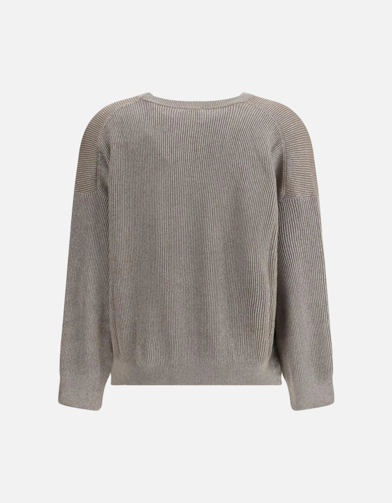 Lurex Ribbed Crew Neck Sweater Women - Beige
