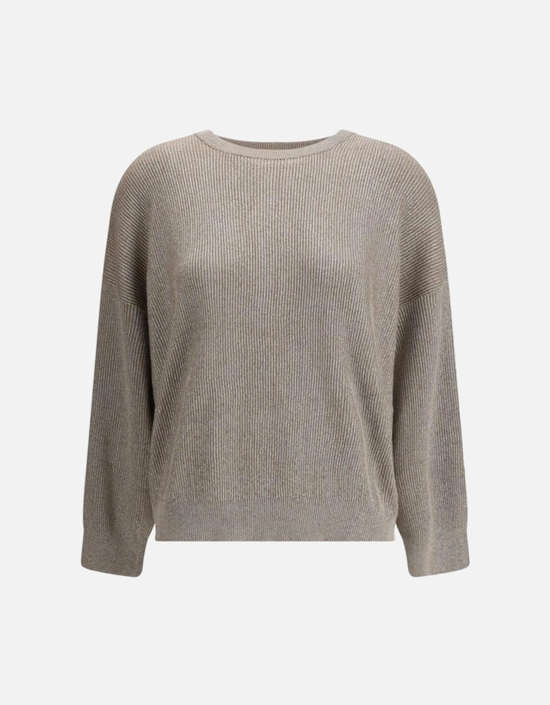 Lurex Ribbed Crew Neck Sweater Women - Beige