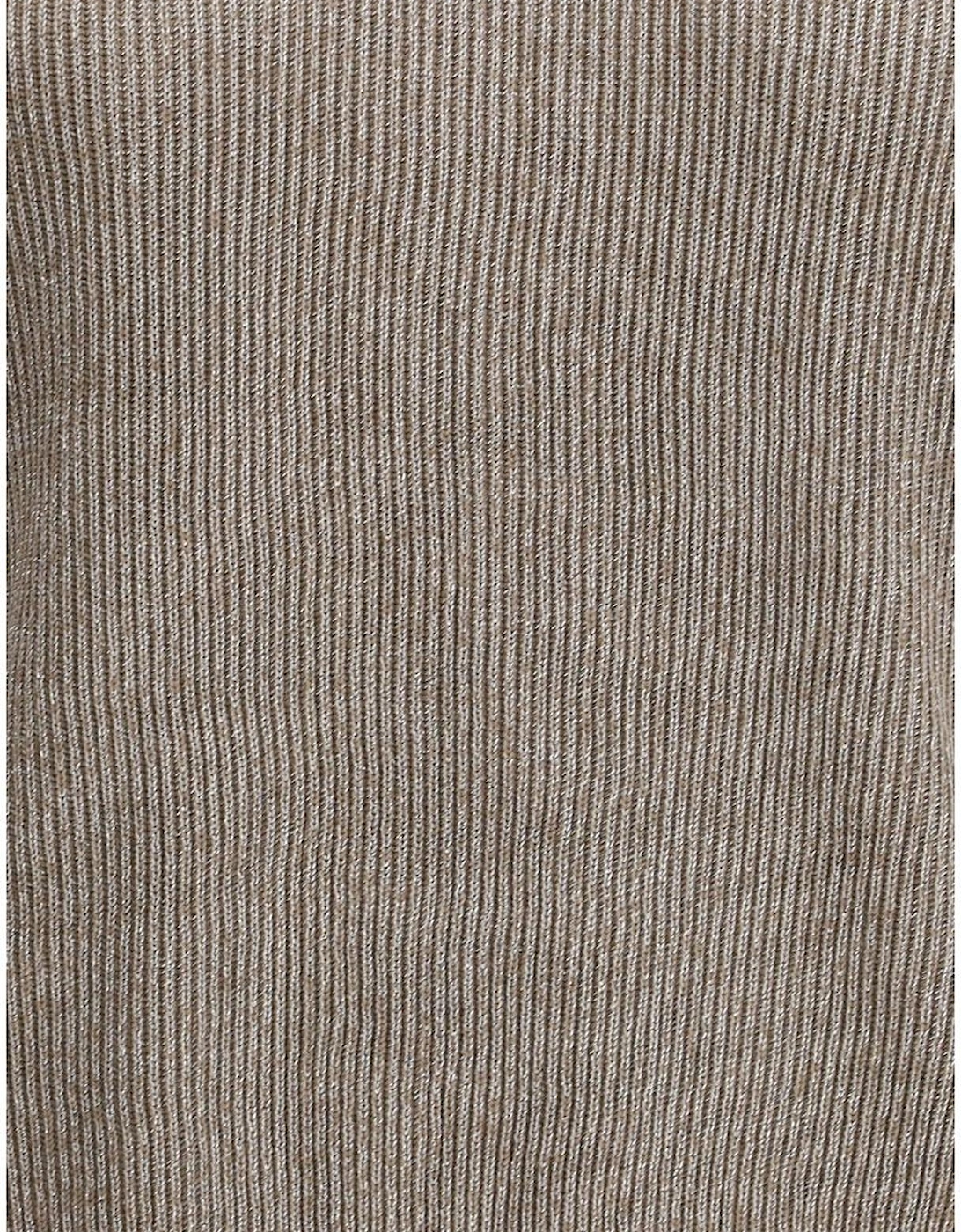 Lurex Ribbed Crew Neck Sweater Women - Beige
