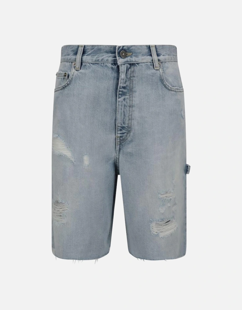 Relaxed Fit Distressed Denim Shorts Women - Light Blue