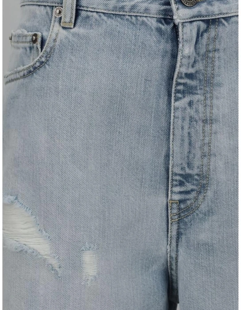 Relaxed Fit Distressed Denim Shorts Women - Light Blue