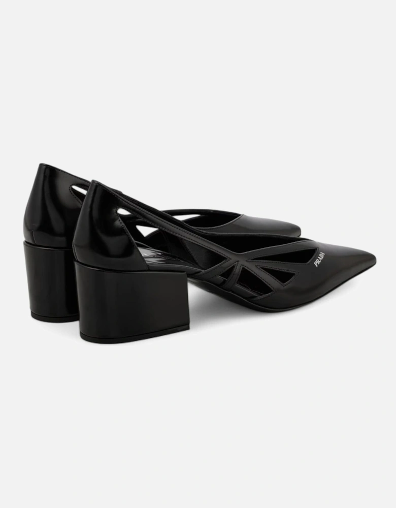 Cutout Leather Pumps Block Heel Women - Black