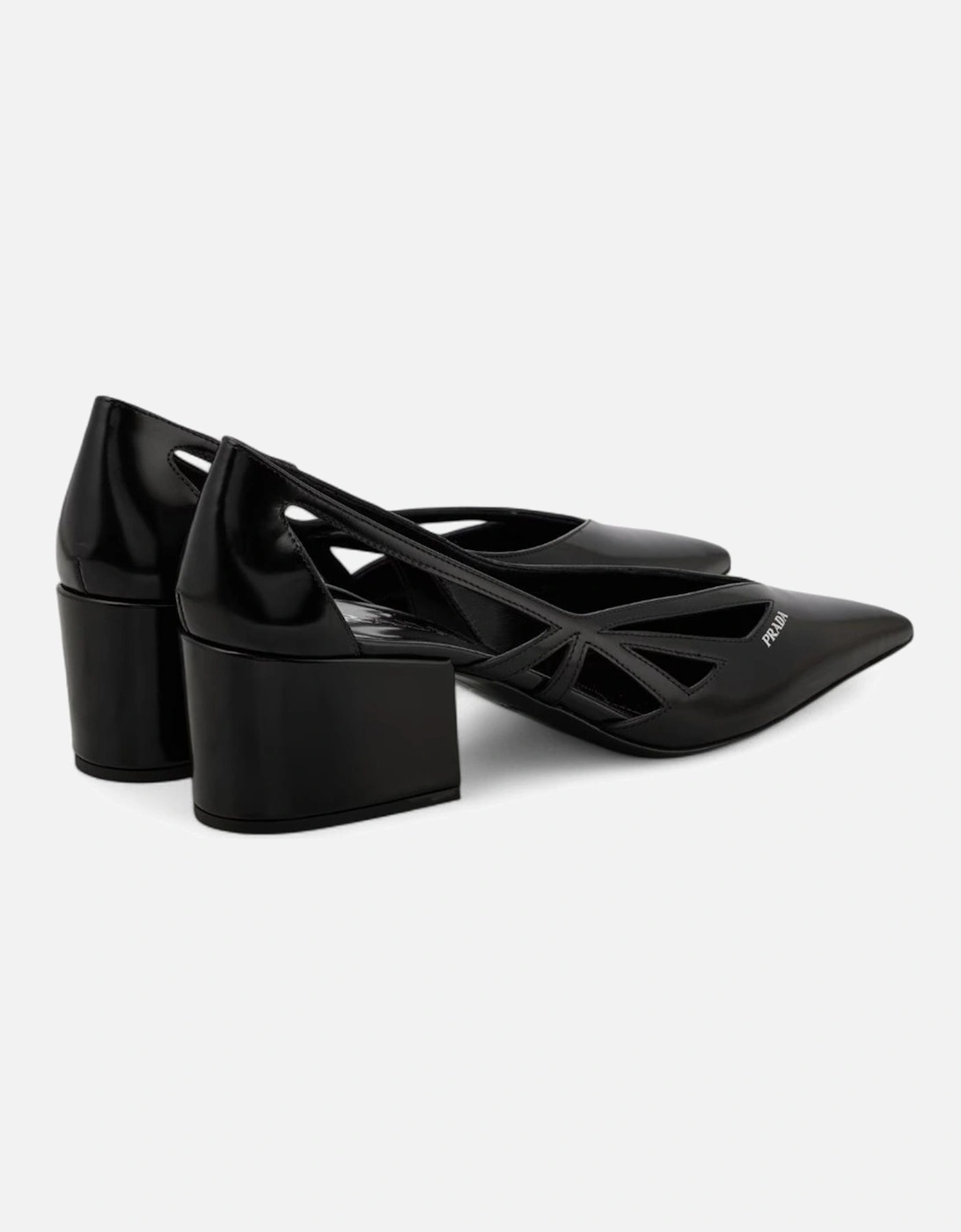 Cutout Leather Pumps Block Heel Women - Black