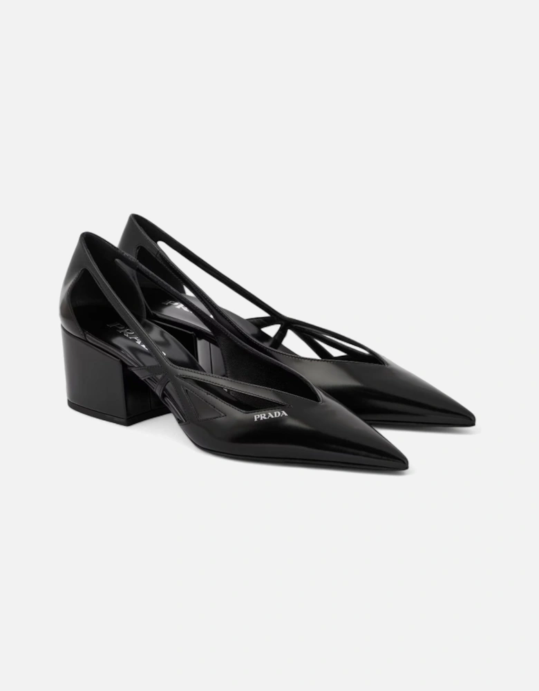 Cutout Leather Pumps Block Heel Women - Black