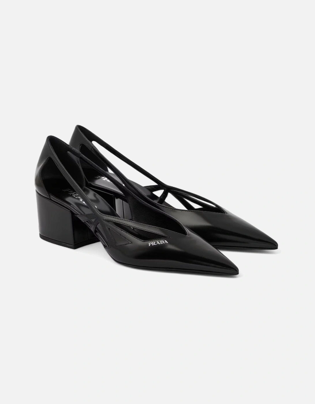 Cutout Leather Pumps Block Heel Women - Black