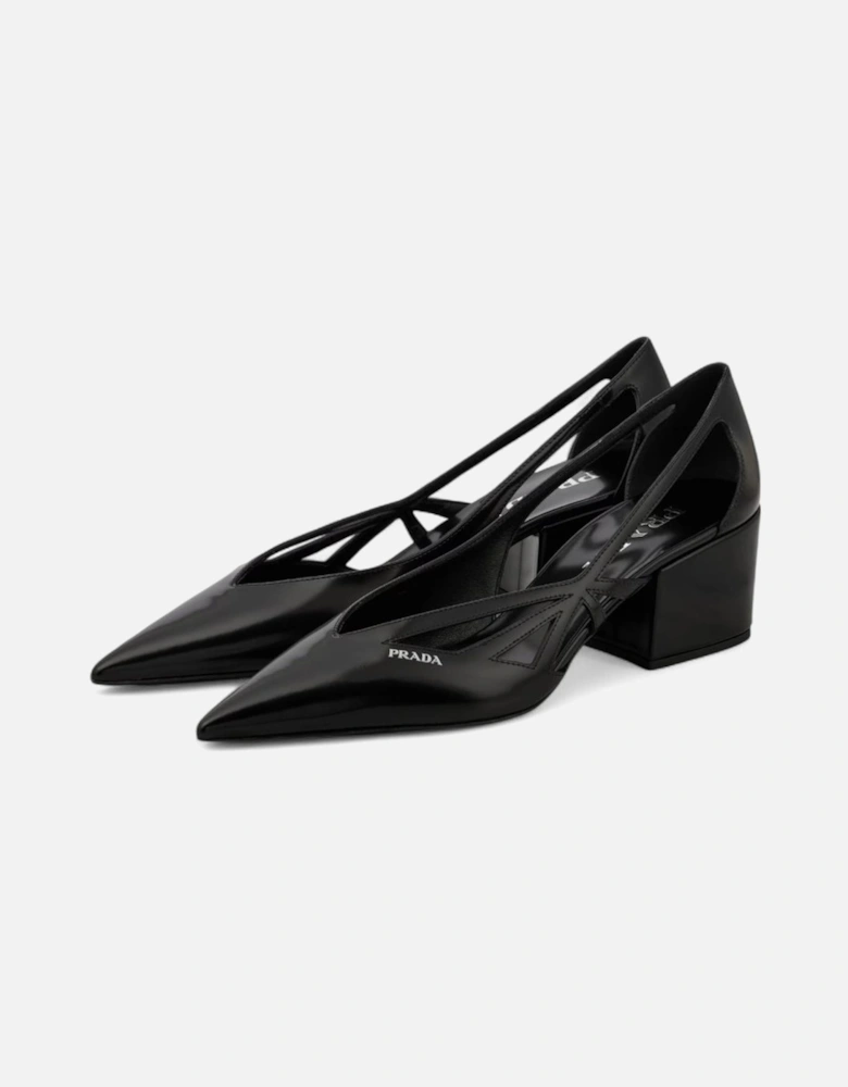 Cutout Leather Pumps Block Heel Women - Black