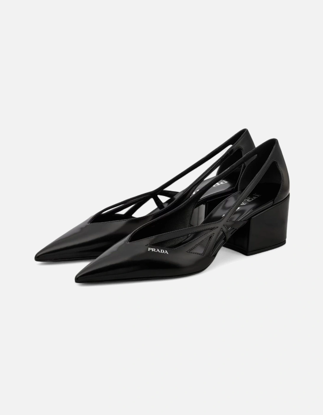 Cutout Leather Pumps Block Heel Women - Black