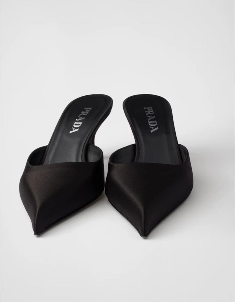 Satin Mules Kitten Heel Women - Black Pumps