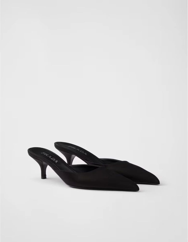Satin Mules Kitten Heel Women - Black Pumps