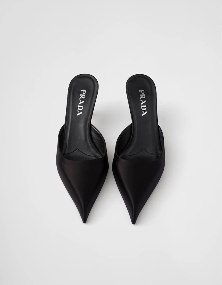 Satin Mules Kitten Heel Women - Black Pumps