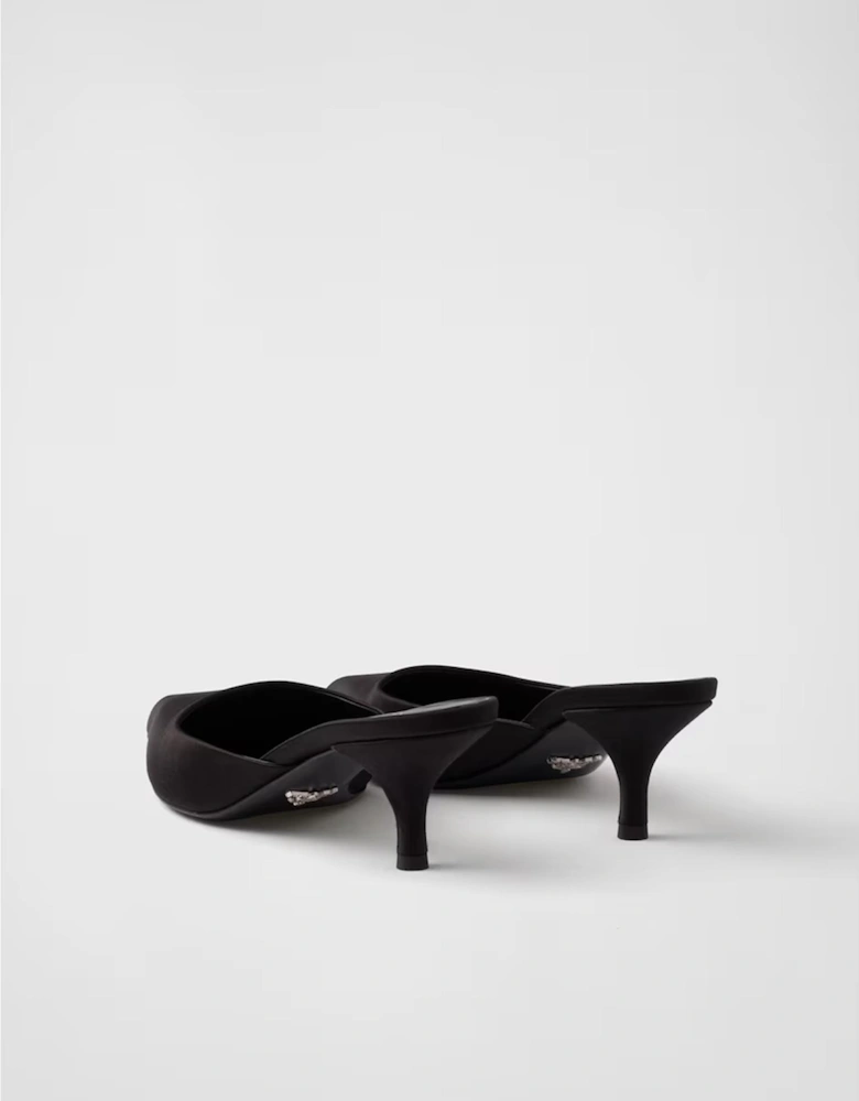 Satin Mules Kitten Heel Women - Black Pumps