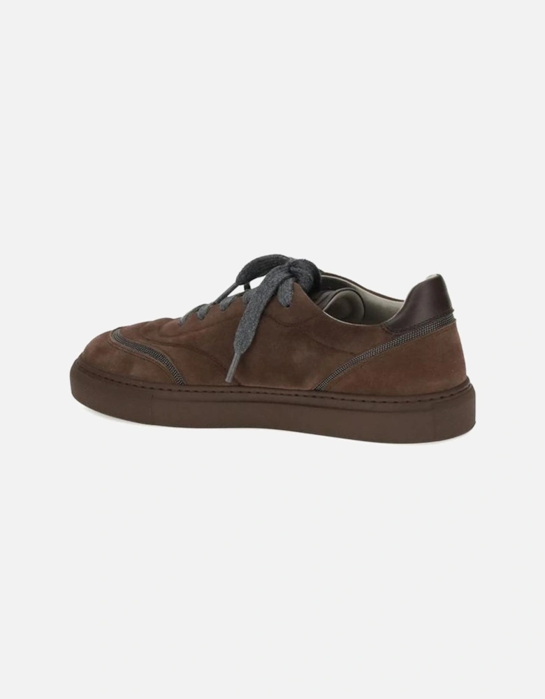 Suede Sneakers with Shiny Jewel Details Women - Brown
