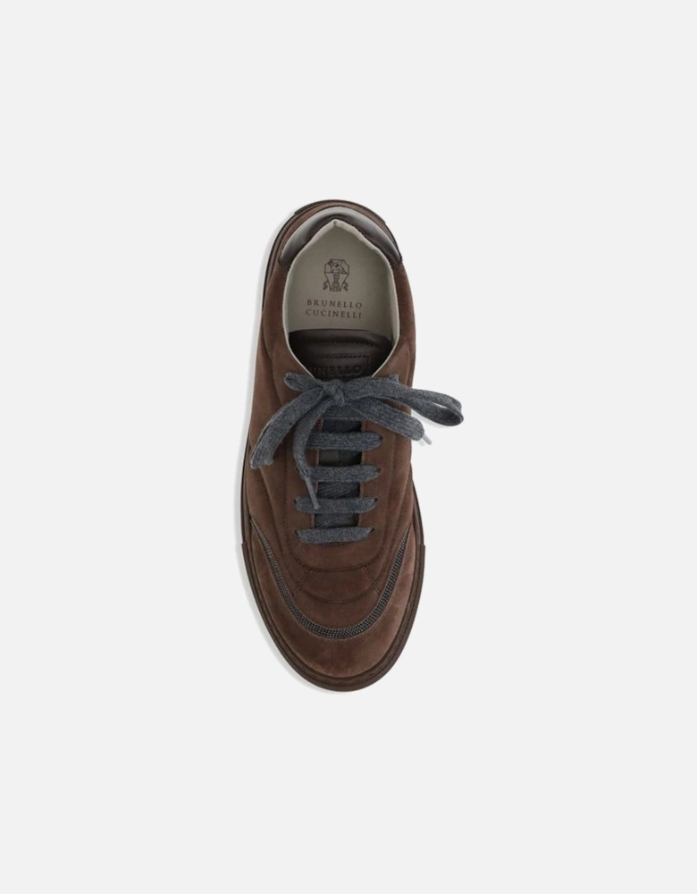 Suede Sneakers with Shiny Jewel Details Women - Brown