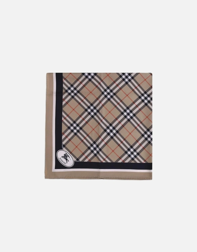 Silk Check Scarf with Knight Stamp Pattern Women - Beige Scarves