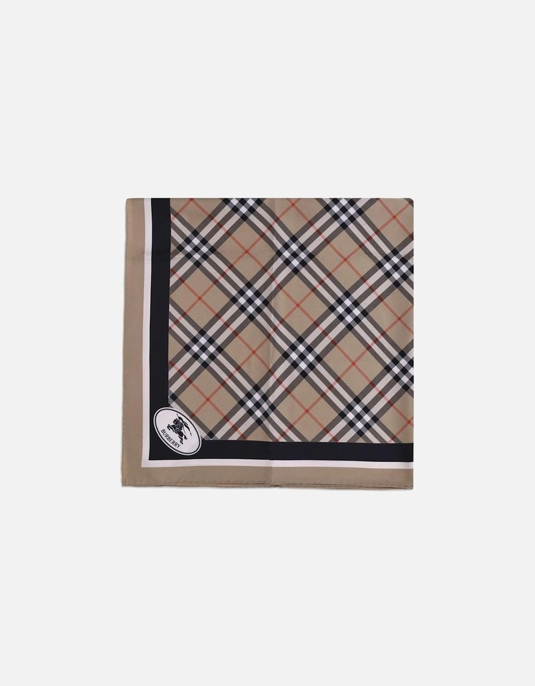 Silk Check Scarf with Knight Stamp Pattern Women - Beige Scarves, 4 of 3