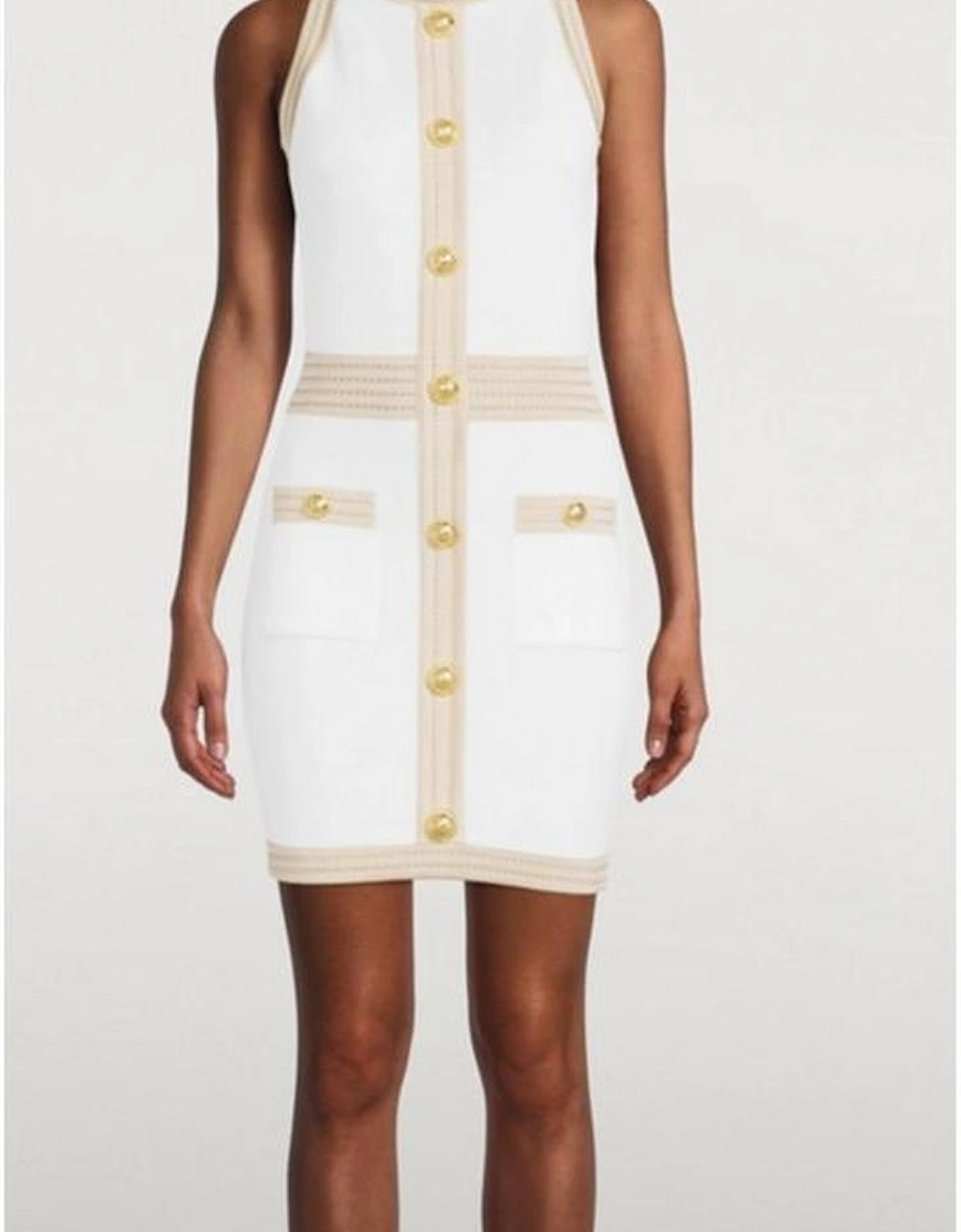 Knit Mini Dress Button Detail Women - White Dresses