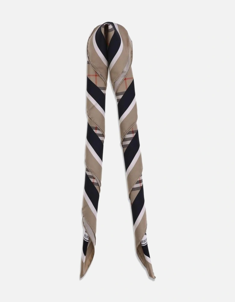 Silk Check Scarf with Knight Stamp Pattern Women - Beige Scarves