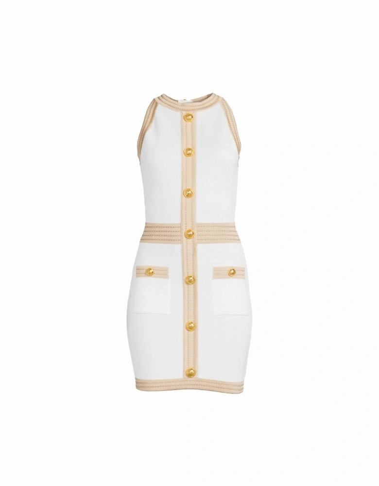 Knit Mini Dress Button Detail Women - White Dresses