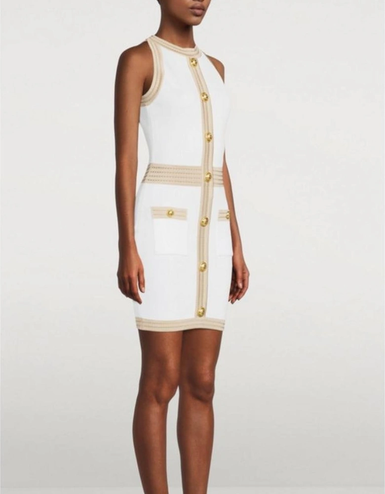 Knit Mini Dress Button Detail Women - White Dresses