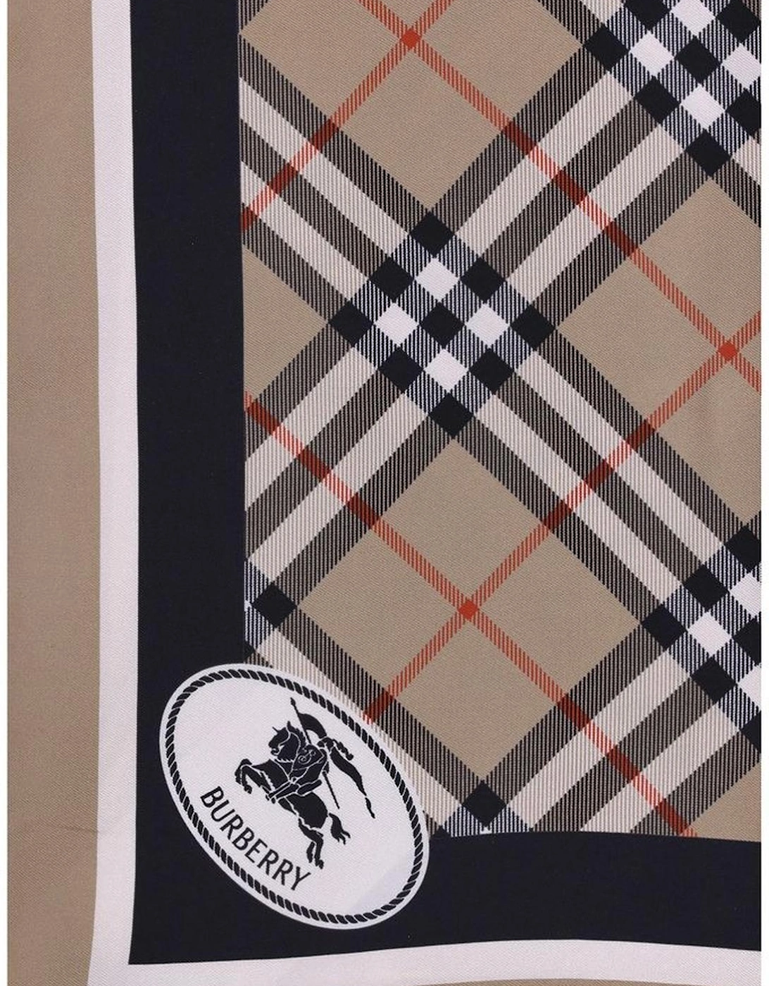 Silk Check Scarf with Knight Stamp Pattern Women - Beige Scarves