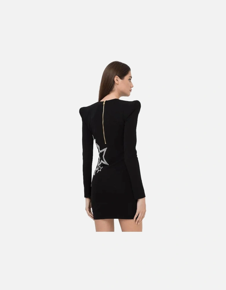 Short Viscose Dress with Star Rhinestones Women - Black Dresses