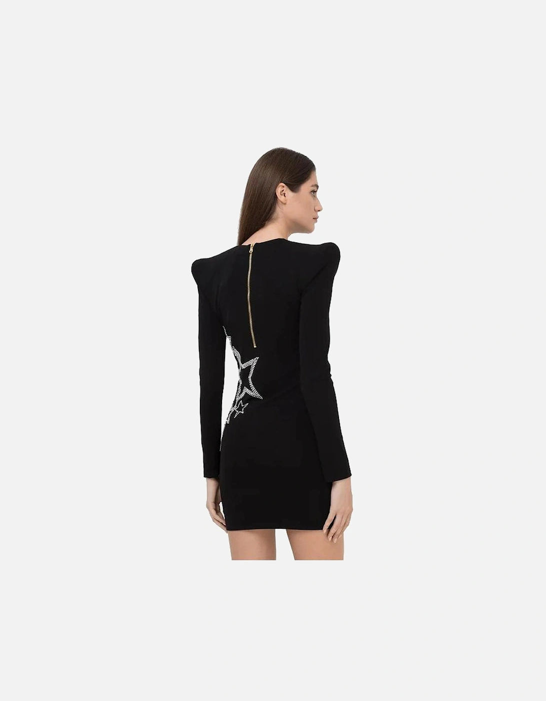 Short Viscose Dress with Star Rhinestones Women - Black Dresses