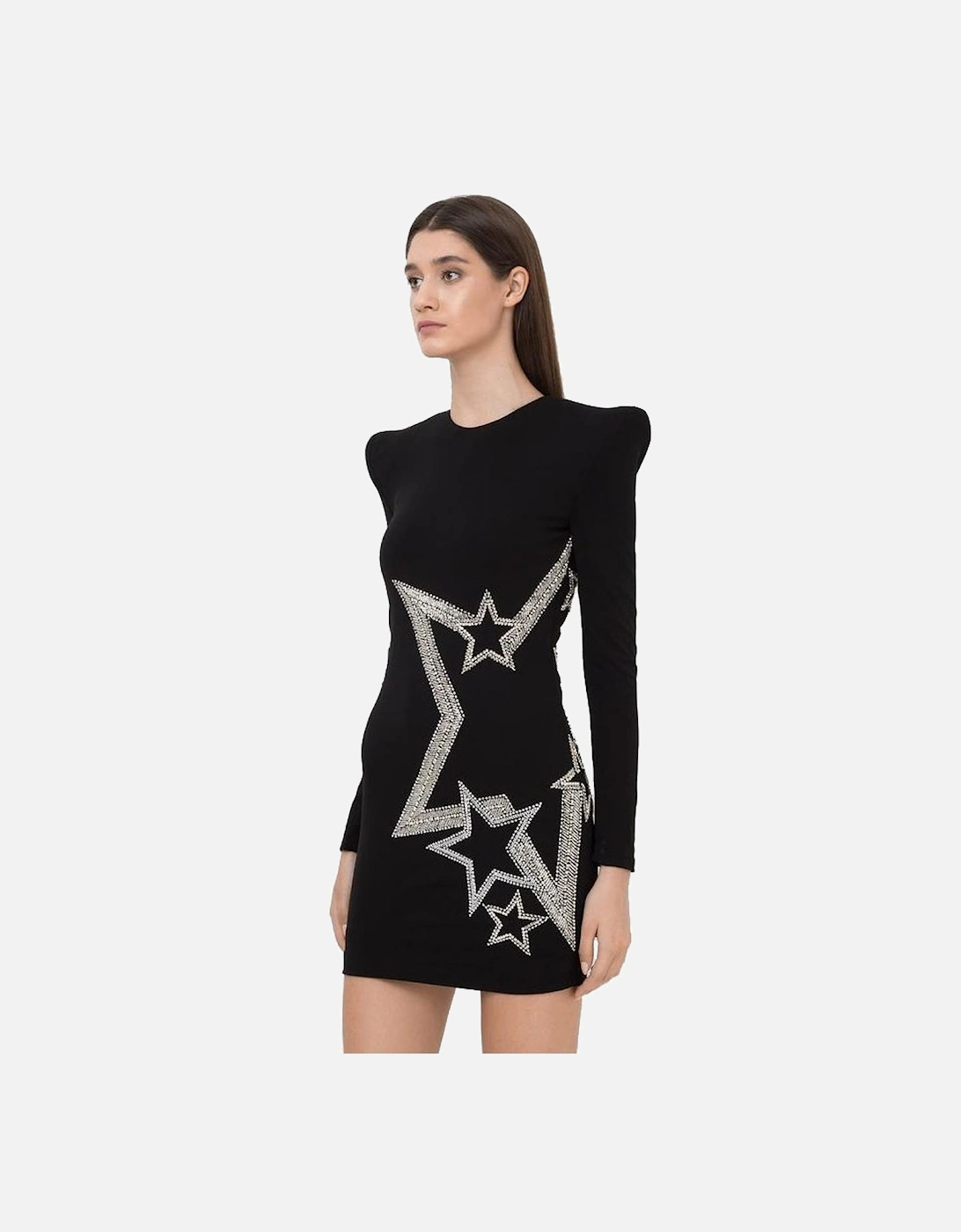 Short Viscose Dress with Star Rhinestones Women - Black Dresses