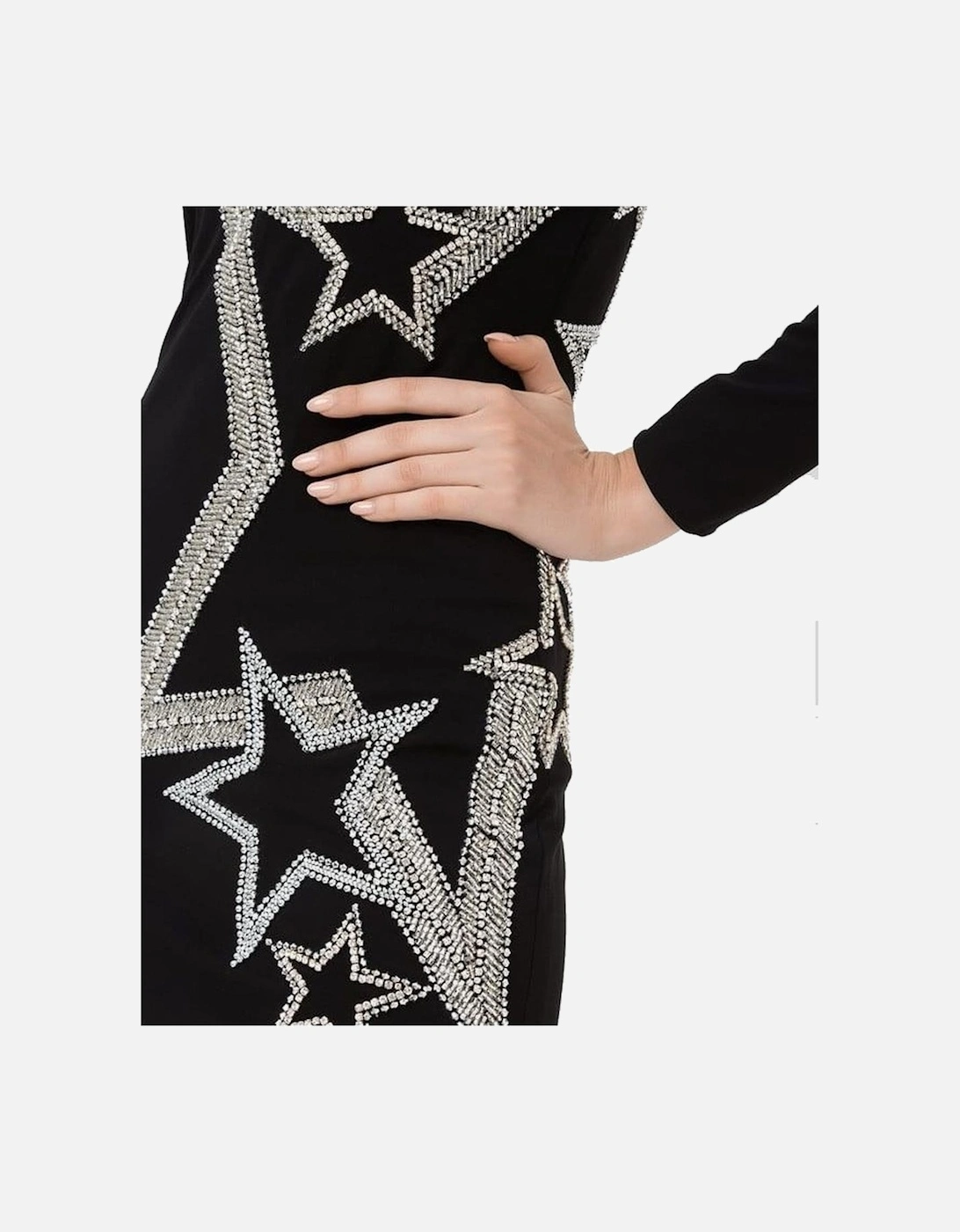 Short Viscose Dress with Star Rhinestones Women - Black Dresses