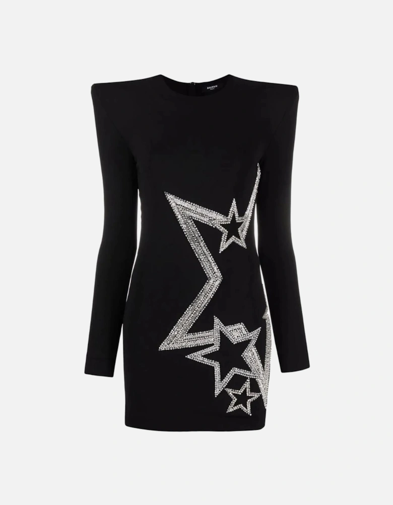 Short Viscose Dress with Star Rhinestones Women - Black Dresses