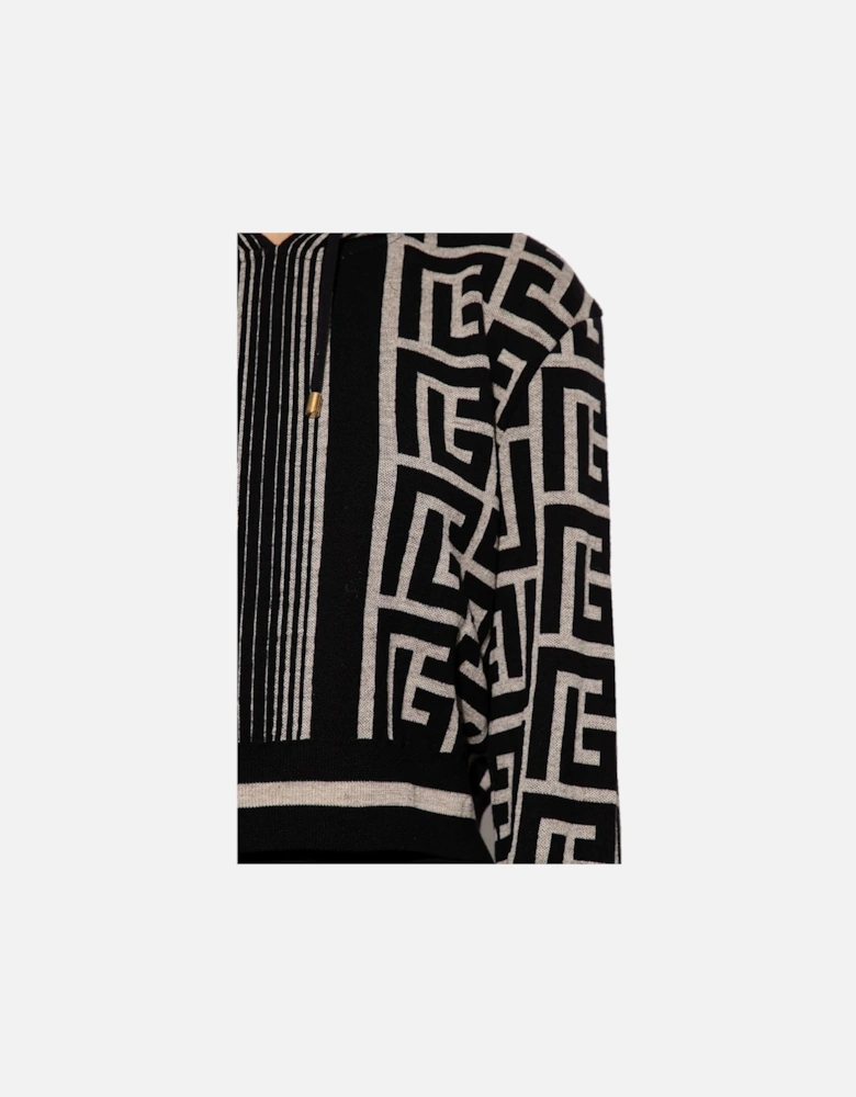 Geometric Pattern Wool Blend Short Sweatshirt Women - Black Sweaters