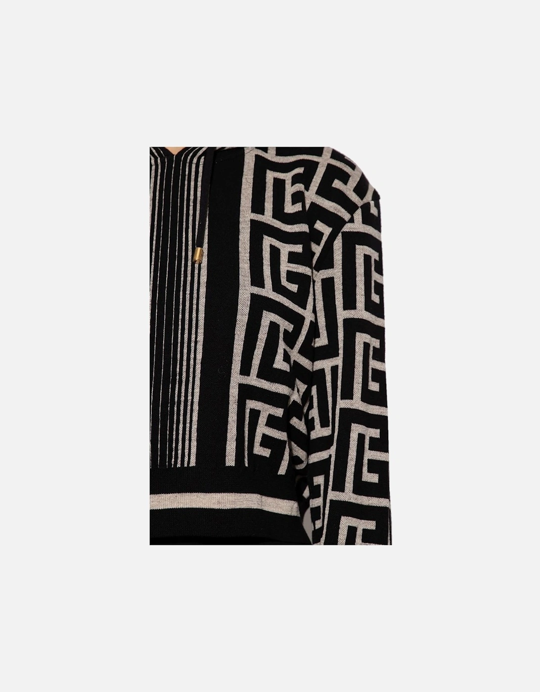 Geometric Pattern Wool Blend Short Sweatshirt Women - Black Sweaters