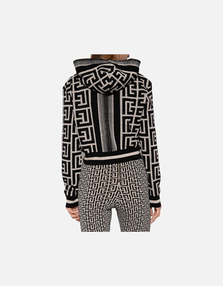 Geometric Pattern Wool Blend Short Sweatshirt Women - Black Sweaters