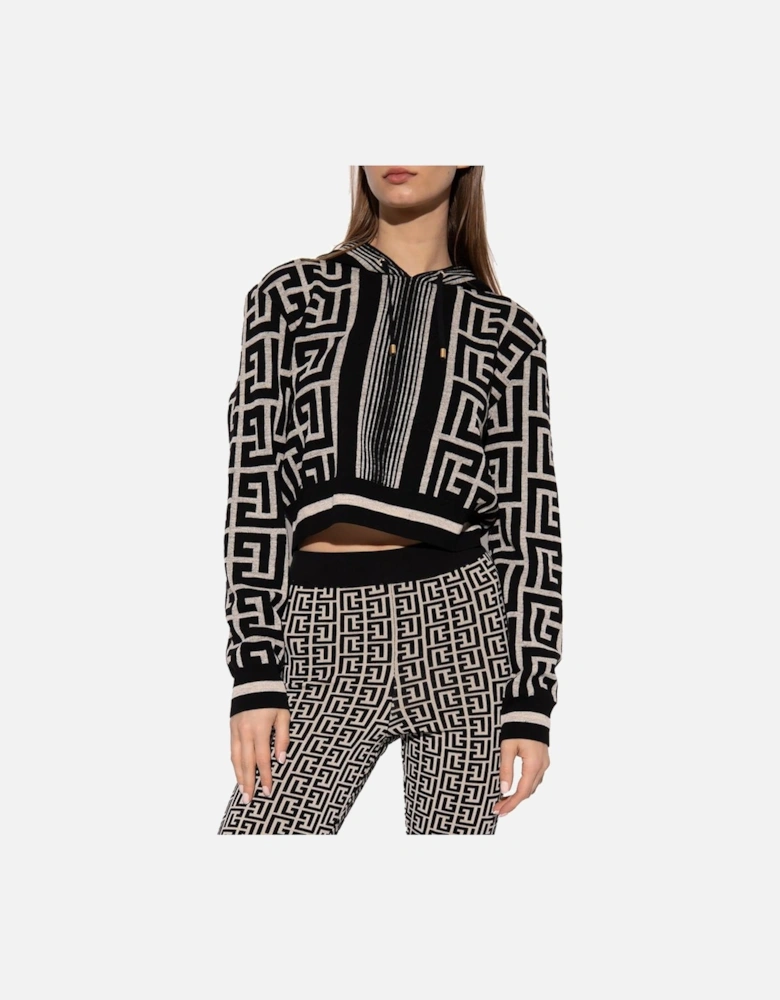 Geometric Pattern Wool Blend Short Sweatshirt Women - Black Sweaters