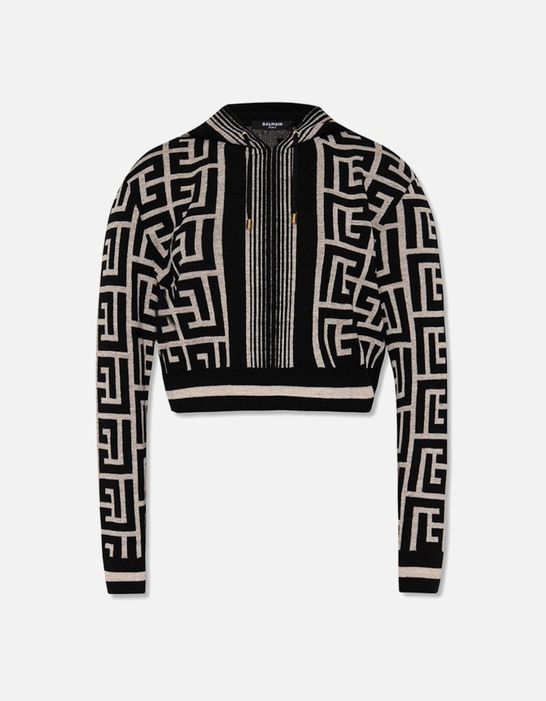 Geometric Pattern Wool Blend Short Sweatshirt Women - Black Sweaters