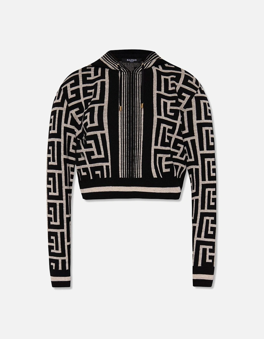 Geometric Pattern Wool Blend Short Sweatshirt Women - Black Sweaters, 5 of 4