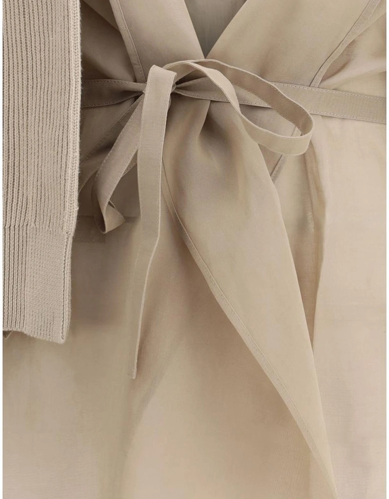 Layered Ribbed Cardigan with Front Bow Closure Women - Beige Sweaters