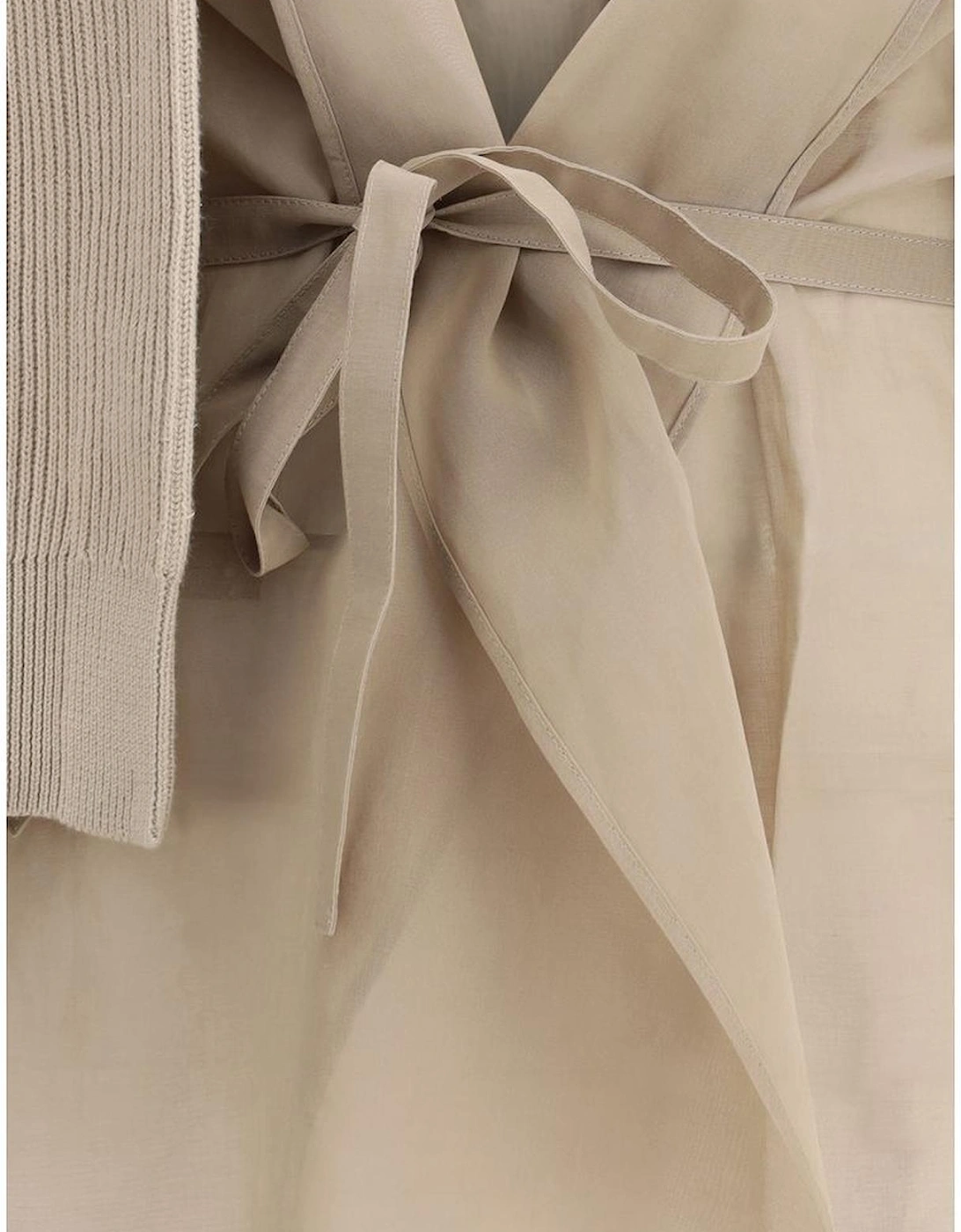 Layered Ribbed Cardigan with Front Bow Closure Women - Beige Sweaters