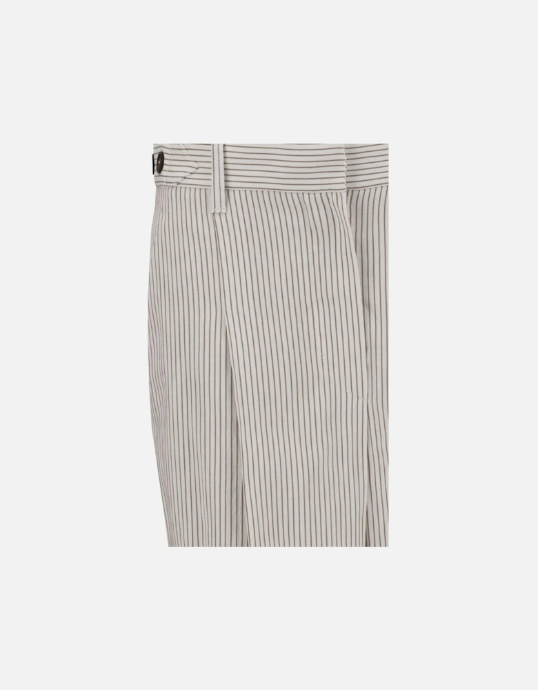 Striped Straight Fit Pants with Welt Pockets Women - White Jeans