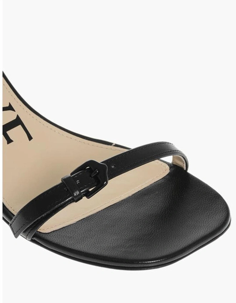 Leather Ankle Strap Buckle Heels Women - Black Sandals