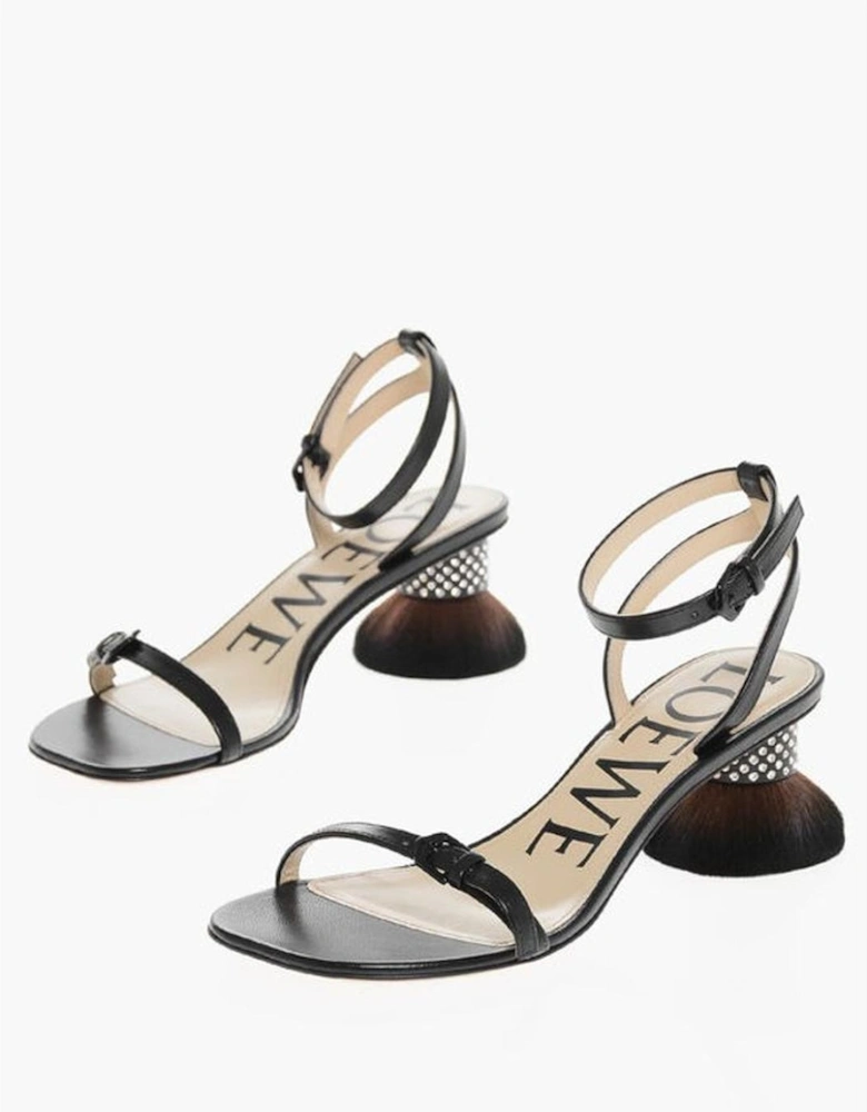 Leather Ankle Strap Buckle Heels Women - Black Sandals