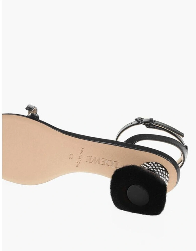 Leather Ankle Strap Buckle Heels Women - Black Sandals