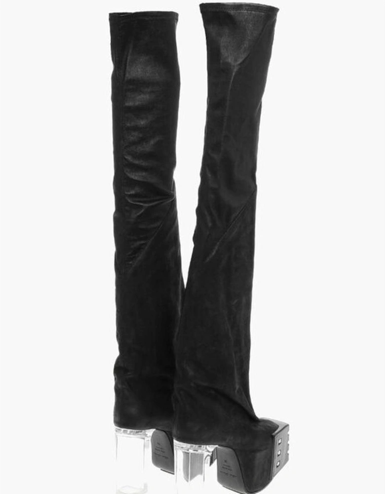 Leather Platform Sandals with Plexiglas Heels Women - Black Boots