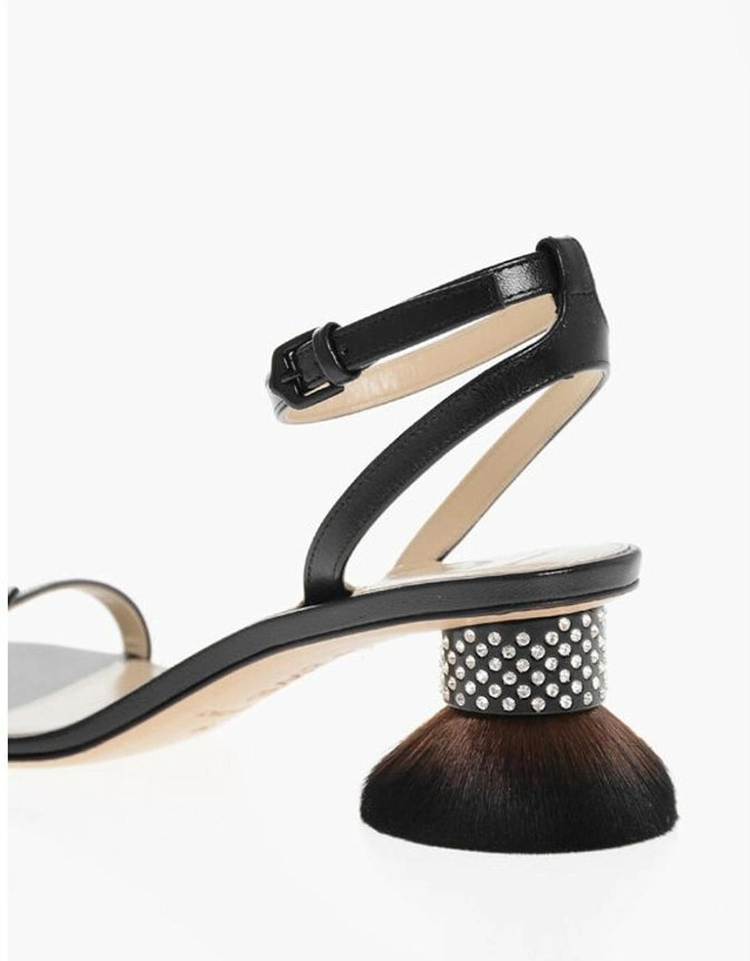 Leather Ankle Strap Buckle Heels Women - Black Sandals