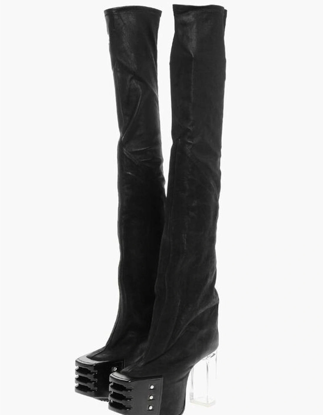 Leather Platform Sandals with Plexiglas Heels Women - Black Boots, 6 of 5