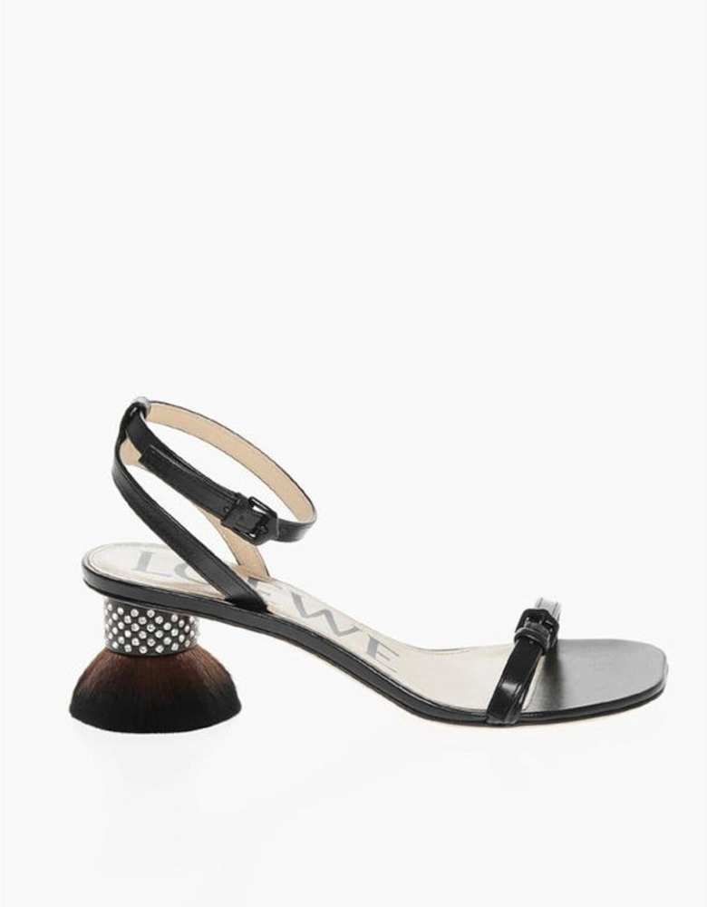 Leather Ankle Strap Buckle Heels Women - Black Sandals