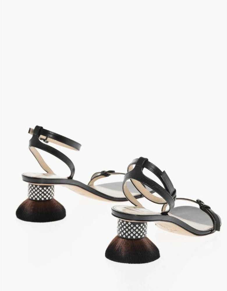 Leather Ankle Strap Buckle Heels Women - Black Sandals