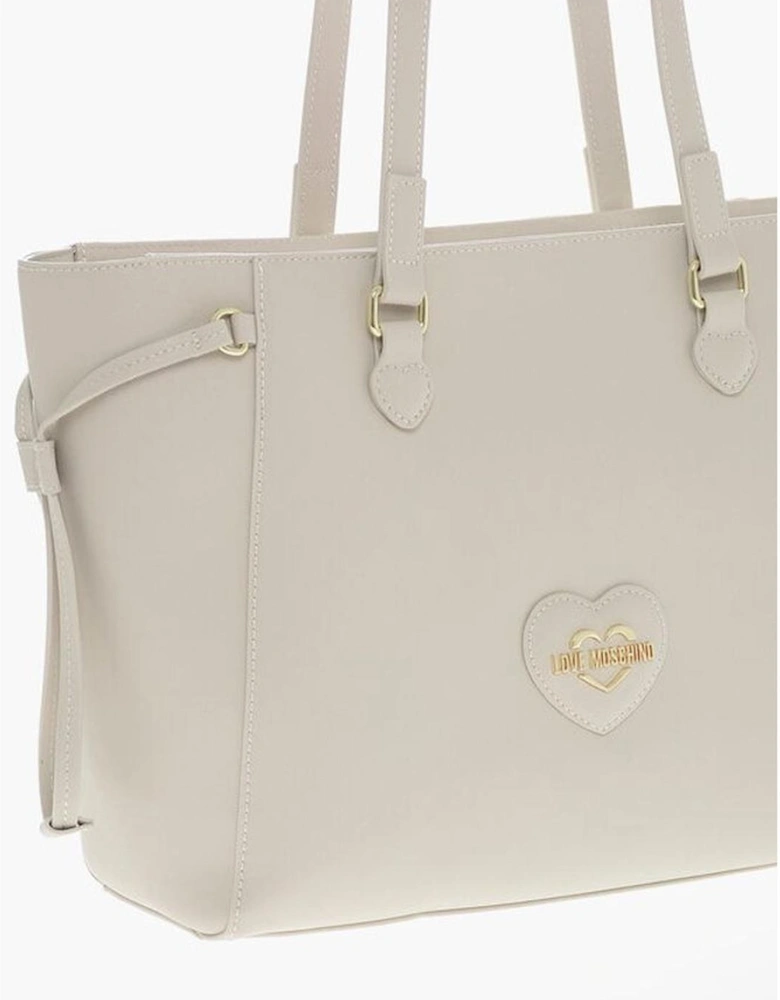 Logo Embossed Shoulder Bag with Double Handle Women - Beige Tote Bags