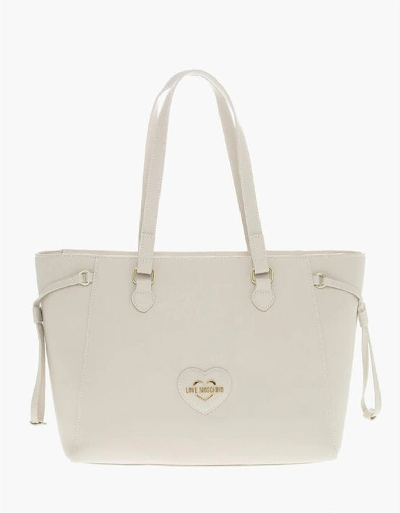 Logo Embossed Shoulder Bag with Double Handle Women - Beige Tote Bags