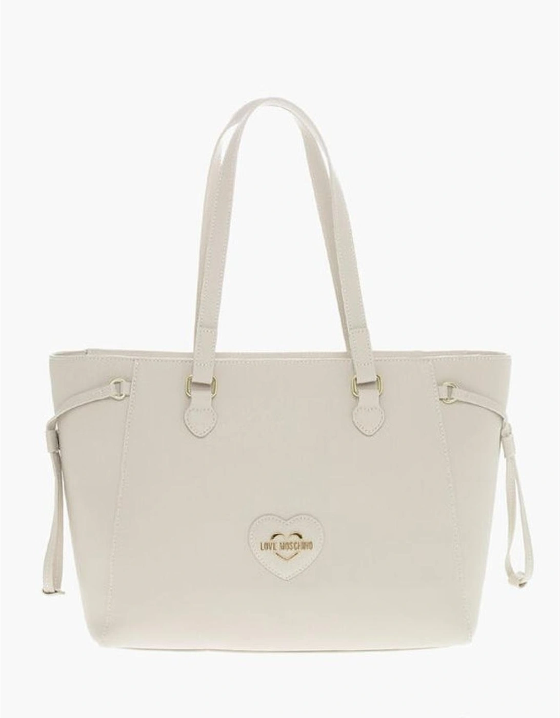 Logo Embossed Shoulder Bag with Double Handle Women - Beige Tote Bags, 6 of 5