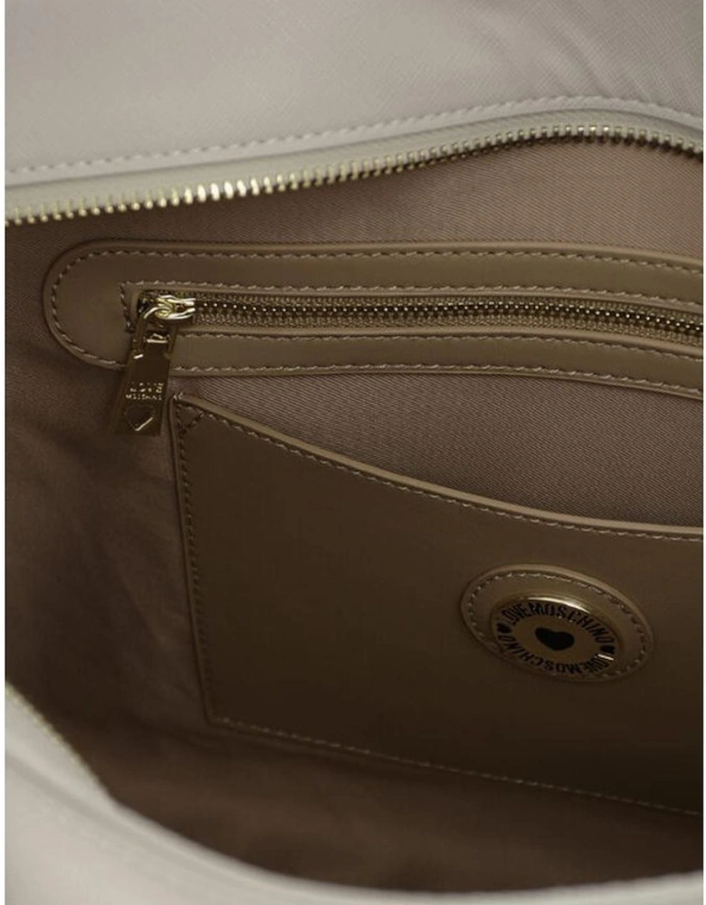 Logo Embossed Shoulder Bag with Double Handle Women - Beige Tote Bags